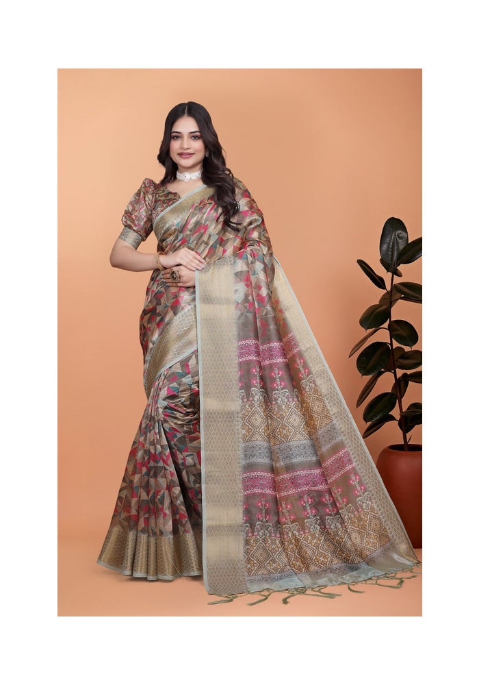 Malishka Export Beige Soft Silk Saree for Women - Image 1